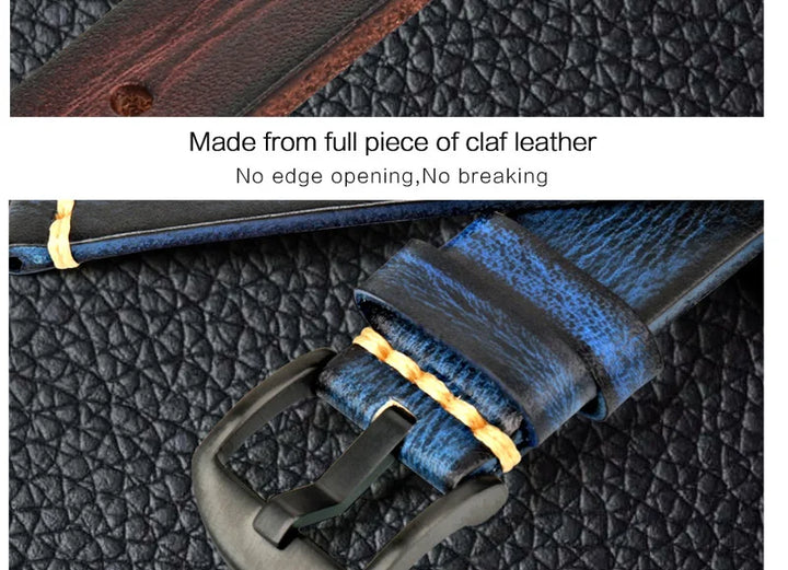 MAIKES Handmade Calfskin Leather Watch Strap – 20/22/24mm, Vintage for Panerai, MIDO & Longines