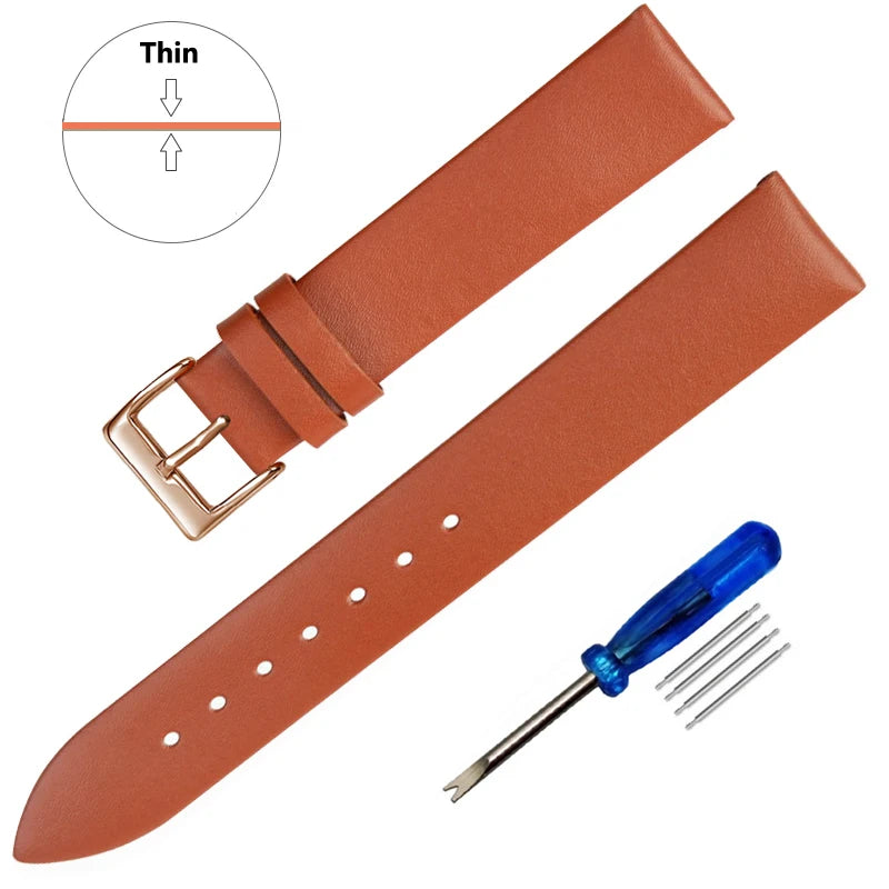 Thin Genuine Leather Watch Strap Band 12–22mm (Watch Band Belt)