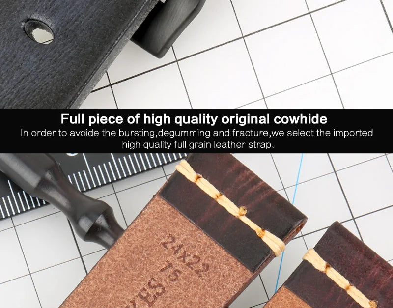 MAIKES Handmade Genuine Cow Leather Watch Band Vintage Black Watchband Watch Bracelet 20mm 22mm 24mm Watch Strap