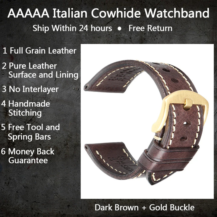 MAIKES Full Grain Cowhide Leather Watch Strap – Handmade Vintage for Omega & Hamilton