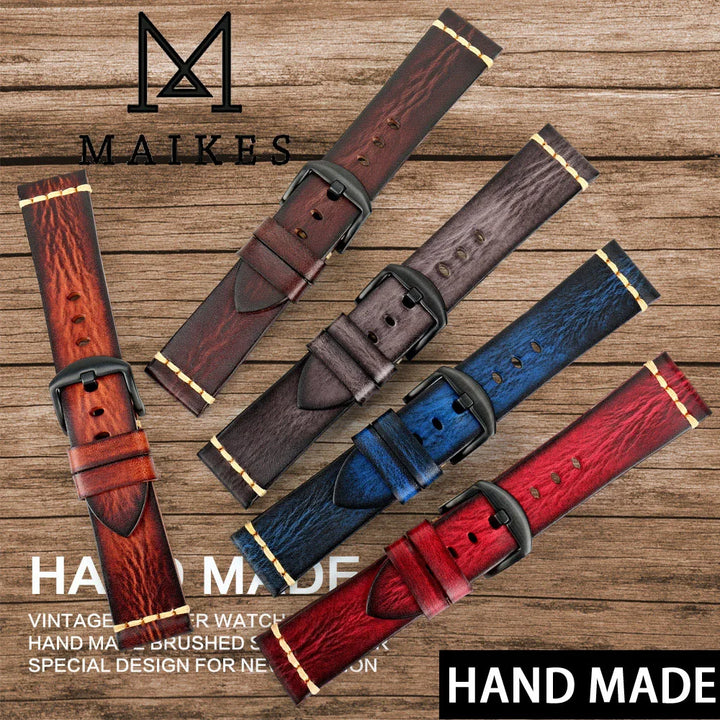 Handmade Vintage Leather Watch Strap 18–24mm – MAIKES