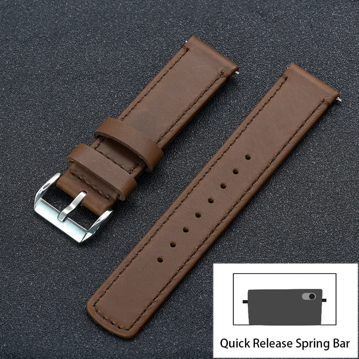 JUELONG Premium Leather Watch Strap 20mm 22mm With Quick Release Watch Bands Black Silver Buckle For Men's Watches Accessories