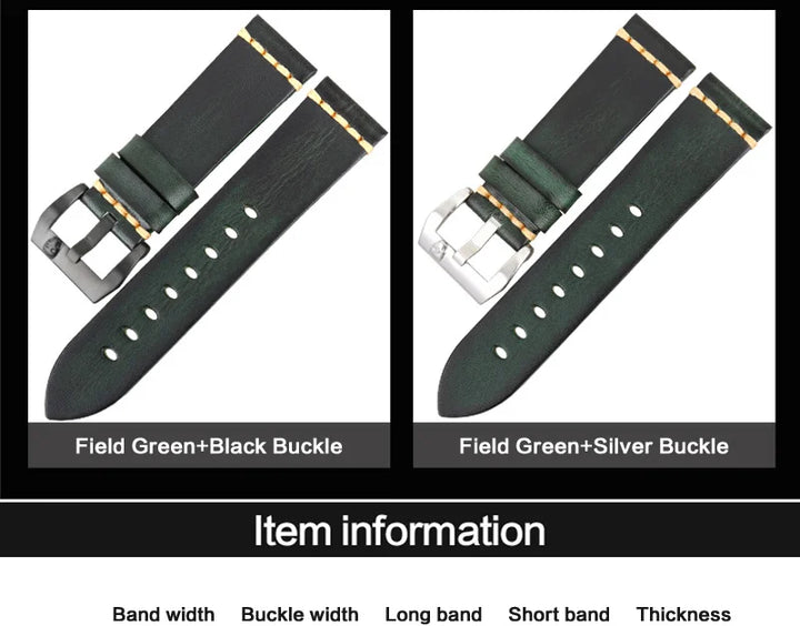 MAIKES Handmade Genuine Cow Leather Watch Band Vintage Black Watchband Watch Bracelet 20mm 22mm 24mm Watch Strap