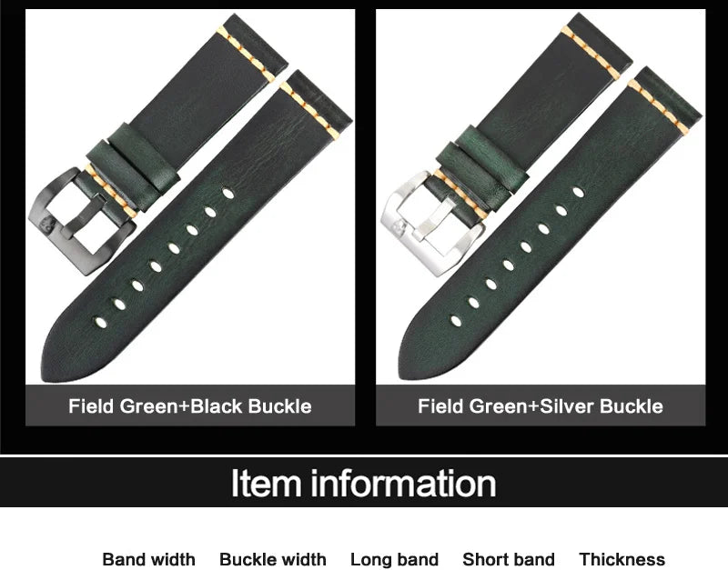 MAIKES Handmade Italian Leather Watch Strap – 18–24mm, Vintage for Panerai, Omega & IWC