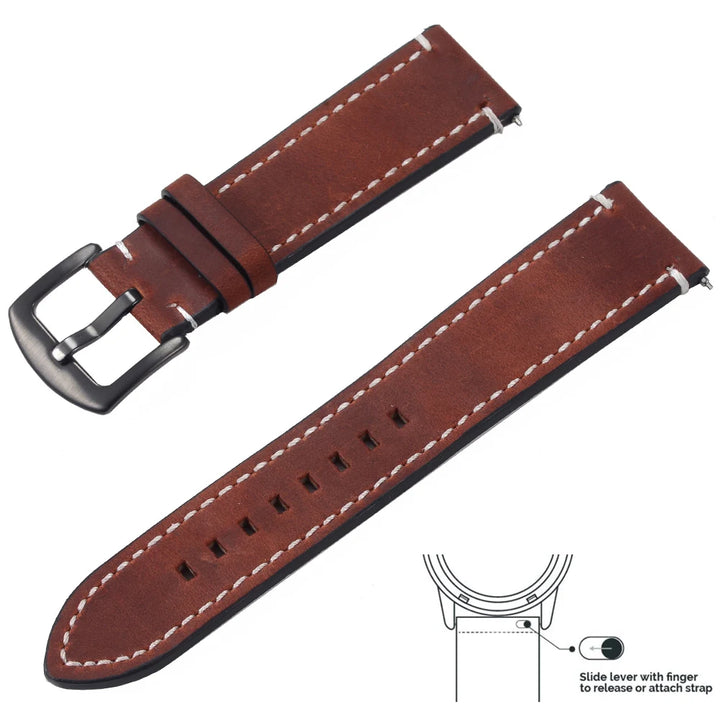 op Grain Genuine Leather Watch Band 20mm 22mm (Quick Release)