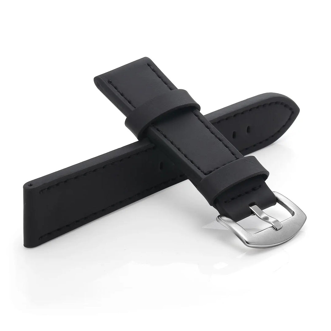 Fashion Vintage Leather Watch Strap – 18–24mm, Stainless Steel Buckle