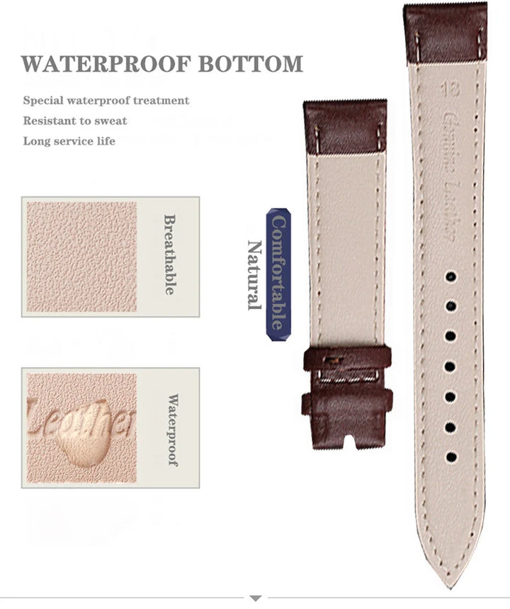 Genuine Leather Watch Strap – Smooth Finish (SS Buckle, 12–22mm)