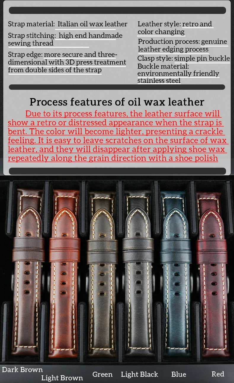 Vintage Oil Wax Leather Watch Strap 20–26mm for Panerai & Breitling – MAIKES
