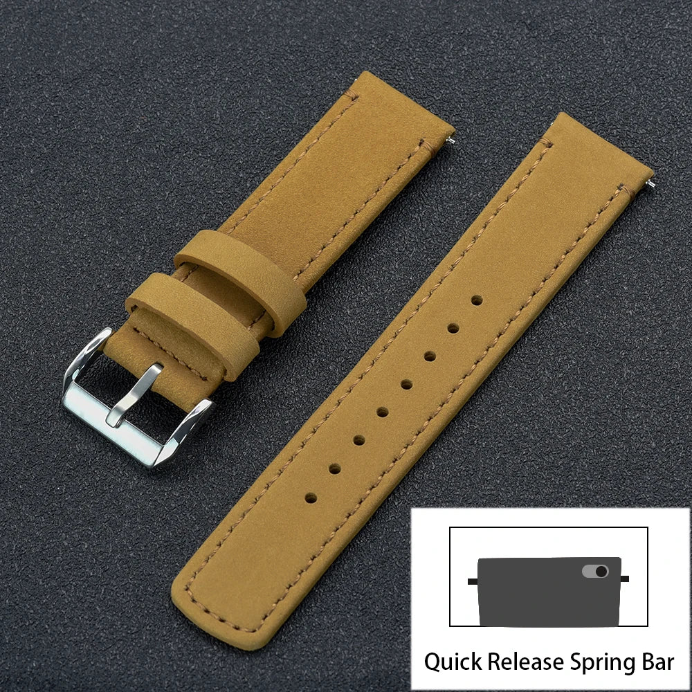 JUELONG Premium Leather Watch Strap 20mm 22mm With Quick Release Watch Bands Black Silver Buckle For Men's Watches Accessories