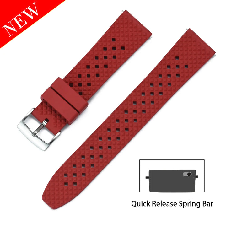 JUELONG Premium Tropical FKM Rubber Straps 20mm 22mm Quick Release Breathable Porous Perfect Fit Flat End Universal Watch Strap