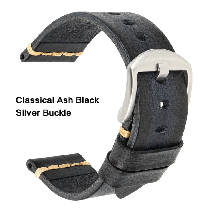 MAIKES Handmade Calfskin Leather Watch Strap – 20/22/24mm, Vintage for Panerai, MIDO & Longines