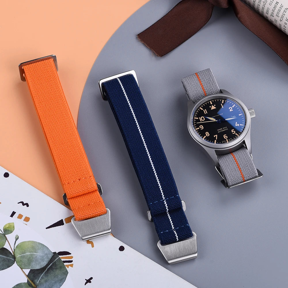 NATOBELT 60s French Troops Parachute Bag Elastic Strap 20mm 22mm Nylon Watchbands Man's Universal Smart Watch Fabric Wristband