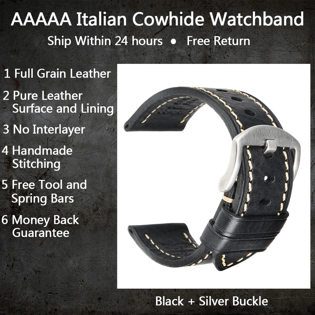 MAIKES Full Grain Cowhide Leather Watch Strap – Handmade Vintage for Omega & Hamilton