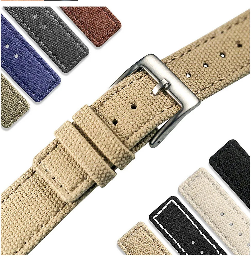 Hemsut Grey Canvas Quick-Release Watch Strap (18-22mm)