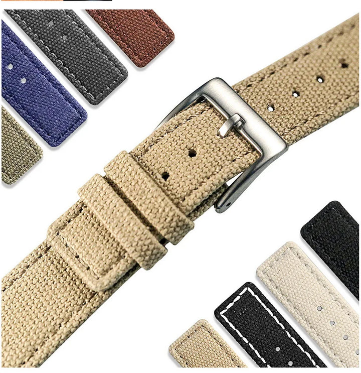 Hemsut Grey Canvas Quick-Release Watch Strap (18-22mm)