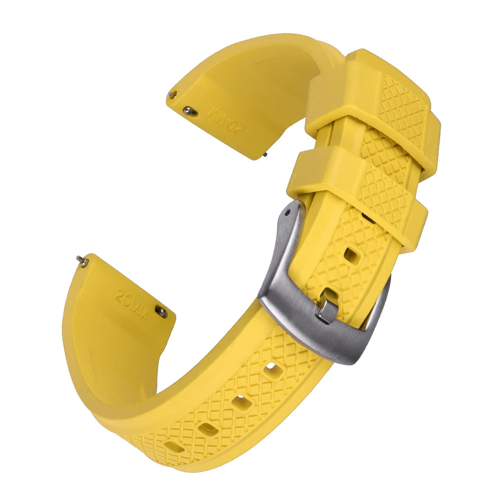 Quality Vulcanized FKM Rubber Watch Strap 20mm 22mm Black Blue Wristband Slide Keeper Ring With Quick Release Sport Watchband