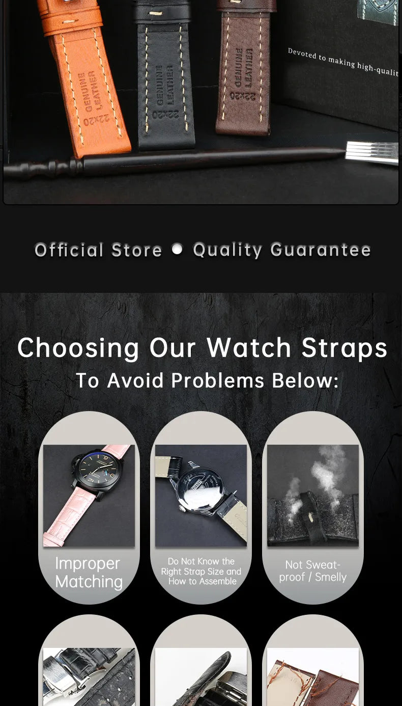 MAIKES Watch Accessories Leather Watch Strap With Stainless Steel Butterfly Buckle 20mm 22mm Men's Bracelet Watch Band