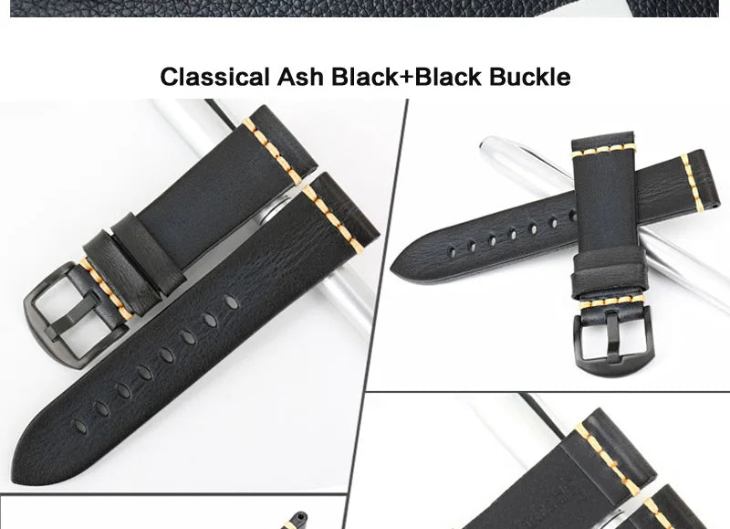 MAIKES Handmade Vintage Leather Watch Strap – 20/22/24mm for Panerai, Fossil, Casio & Seiko