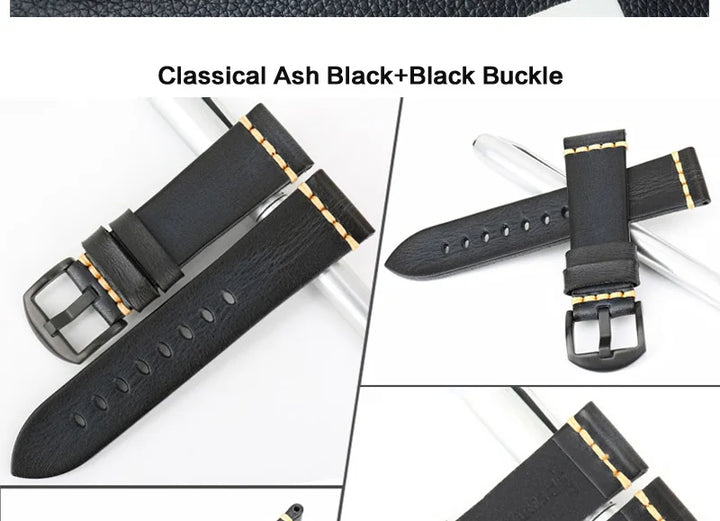MAIKES Handmade Vintage Leather Watch Strap – 20/22/24mm for Panerai, Fossil, Casio & Seiko