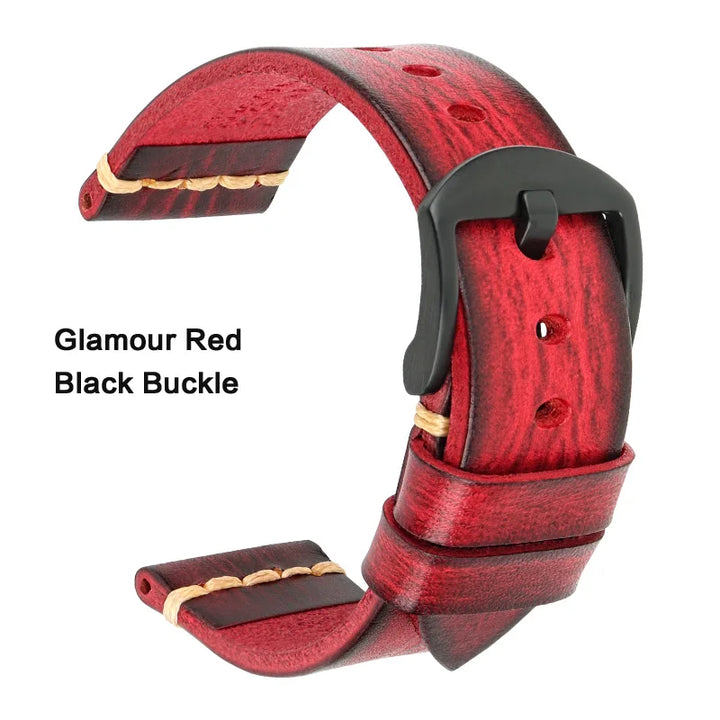 Handmade Vintage Vegetable-Tanned Leather Watch Strap for OMEGA, Fossil, CITIZEN, SEIKO, HUAWEI