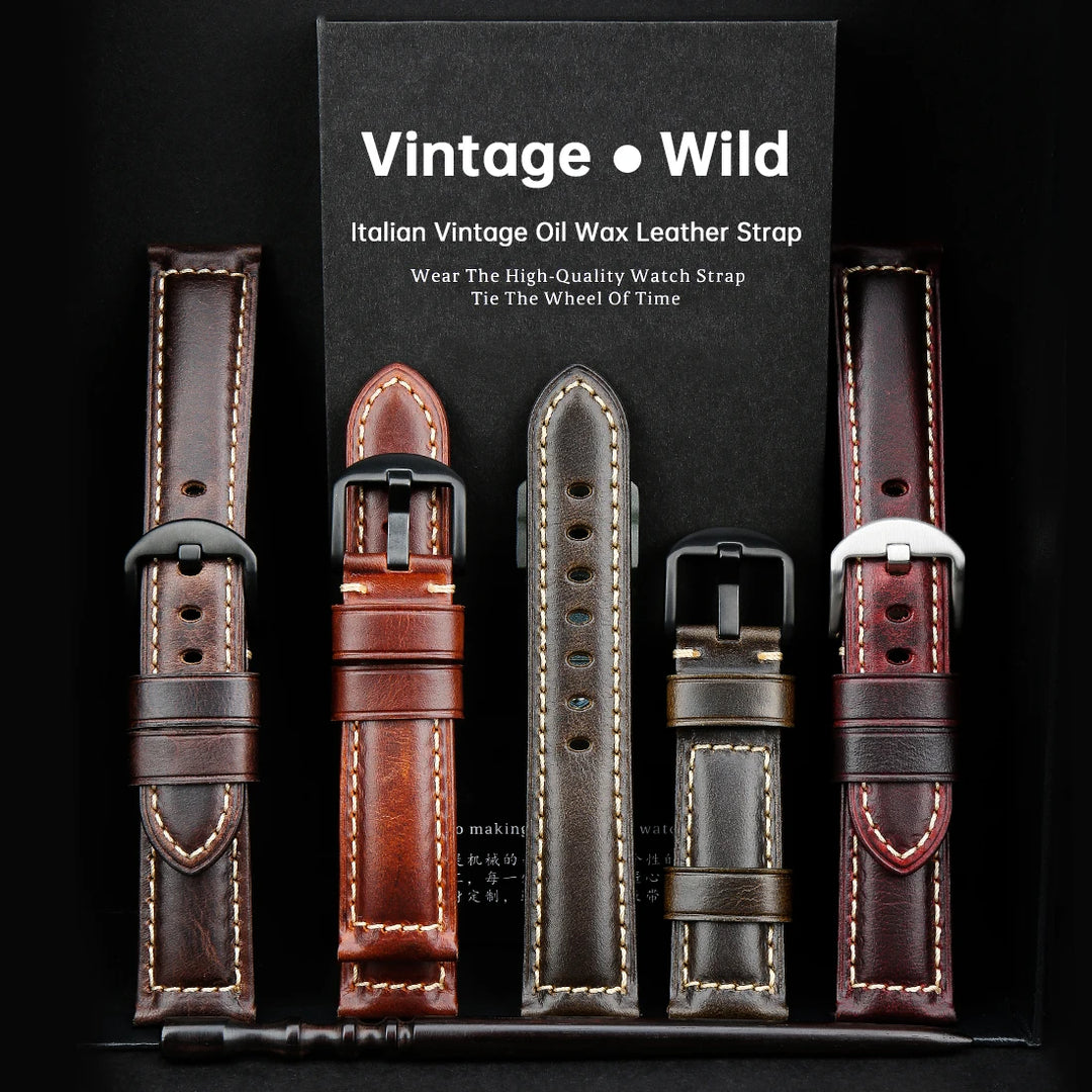 Red Leather Watch Strap – Vintage Style for Panerai, Seiko, Tissot & Smartwatches