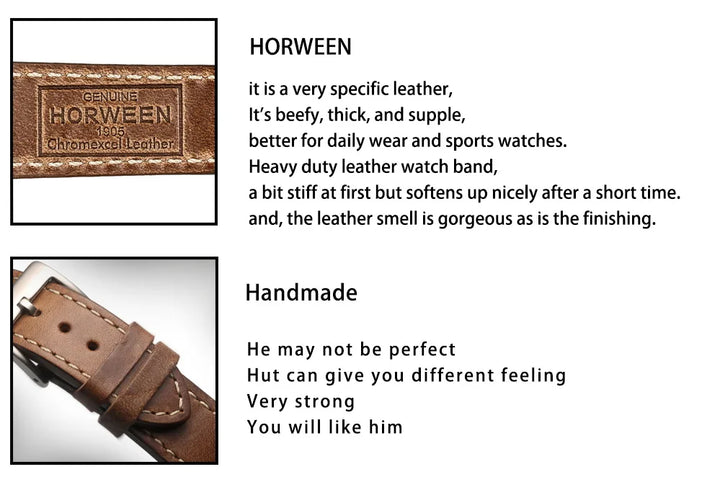 High Quality Horween  Genuine Leather Straps Brown Soft Wrap Handmade Cowhide Wrist Bands 18mm 20mm 22mm