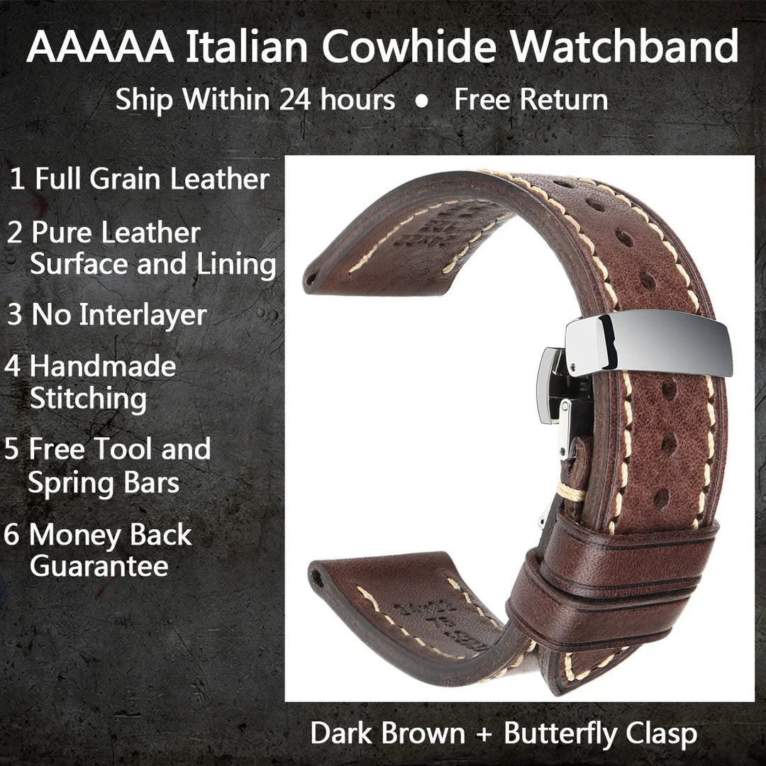 MAIKES Full Grain Cowhide Leather Watch Strap – Handmade Vintage for Omega & Hamilton