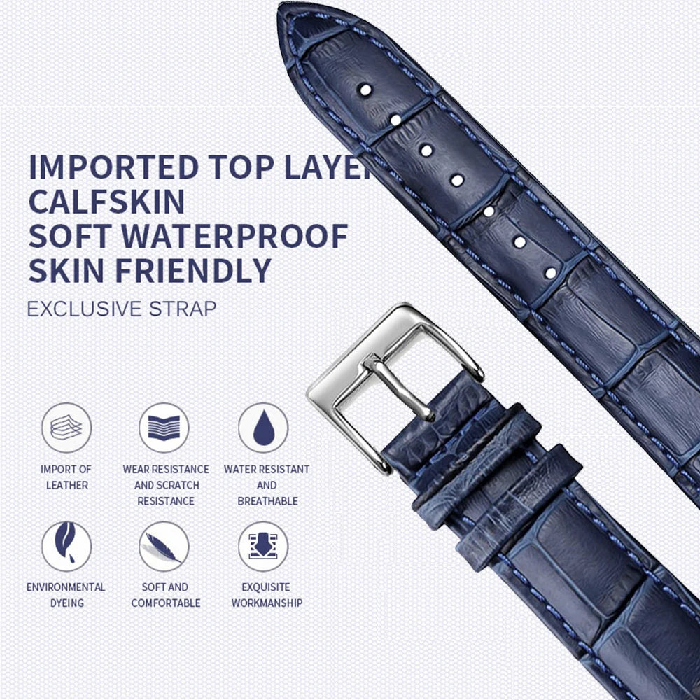 Cowhide Genuine Leather Watch Strap – 12–24mm with Tool