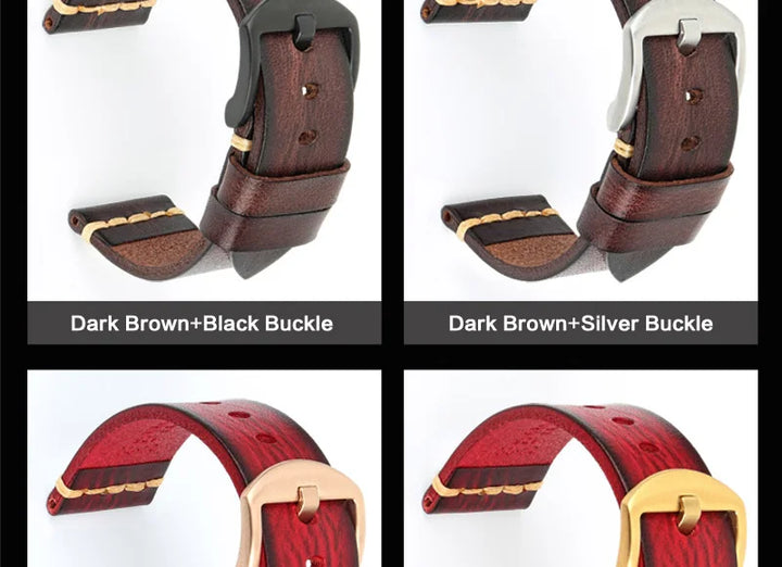 MAIKES Handmade Calfskin Leather Watch Strap – 20/22/24mm, Vintage for Panerai, MIDO & Longines