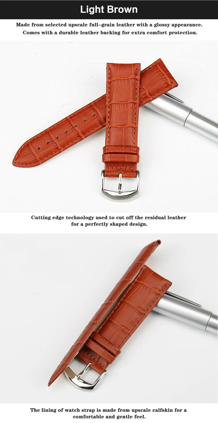 MAIKES Genuine Leather Watch Strap – 18/20/22mm, Black Wristband