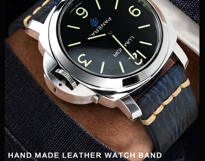 MAIKES Handmade Genuine Cow Leather Watch Band Vintage Black Watchband Watch Bracelet 20mm 22mm 24mm Watch Strap