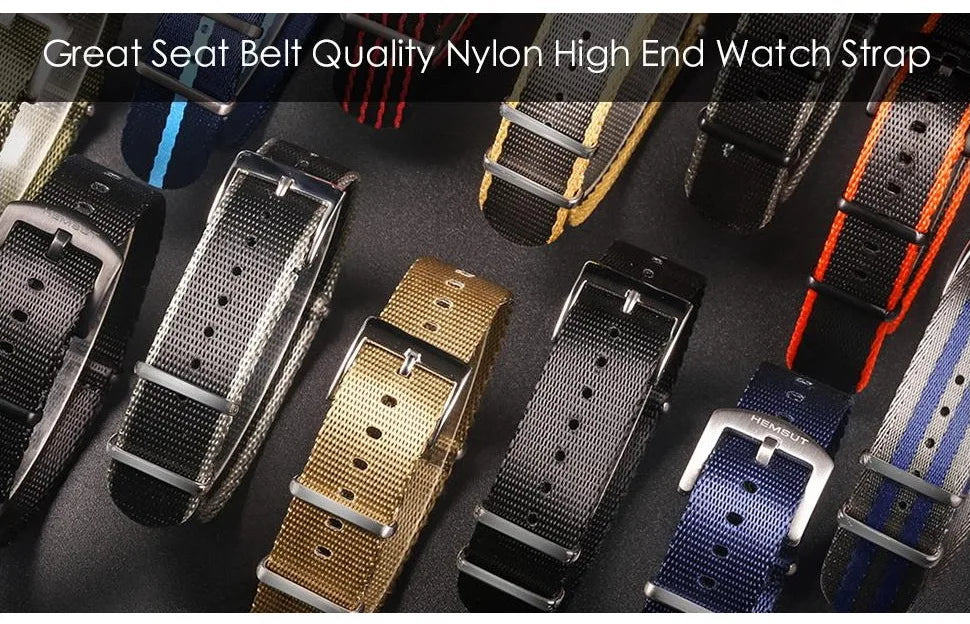 HEMSUT One-Piece Nylon Military Watch Strap 18-24mm