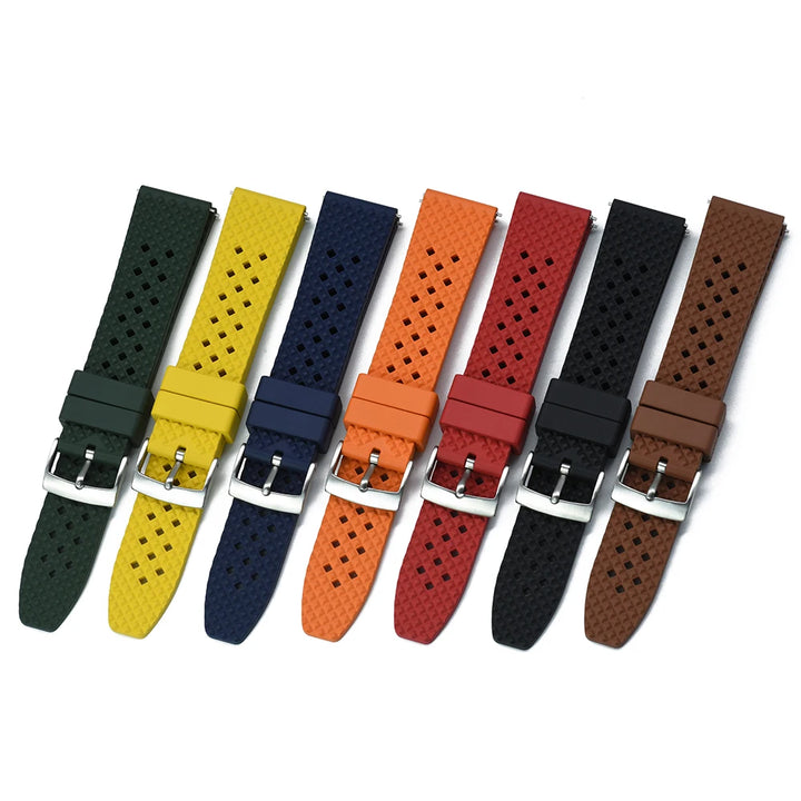 JUELONG Premium Tropical FKM Rubber Straps 20mm 22mm Quick Release Breathable Porous Perfect Fit Flat End Universal Watch Strap