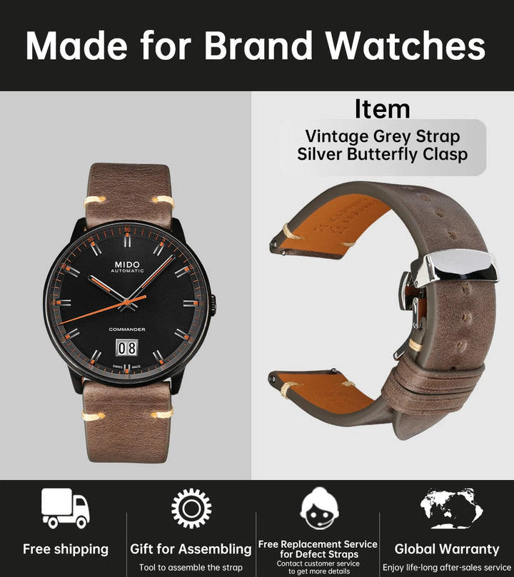 Vintage Vegetable-Tanned Leather Watch Band 20-24mm from Tuscany, Italy