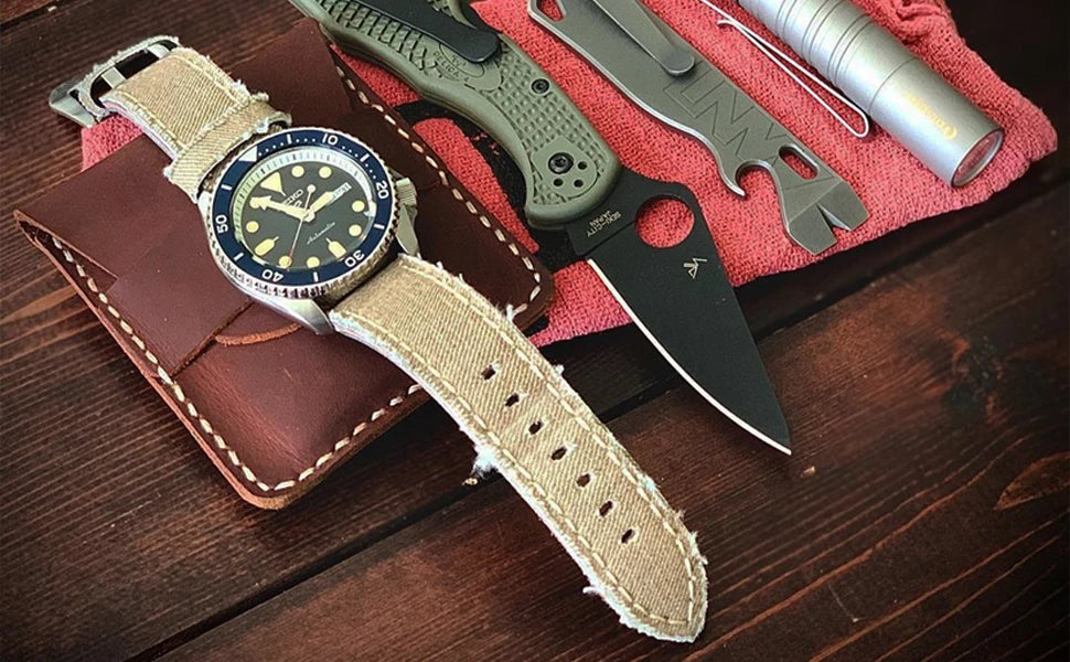 Hemsut Denim Canvas Watch Strap – 20–24mm Quick-Release with Steel Buckle