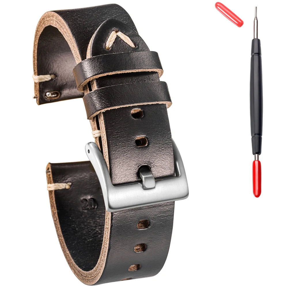 Hemsut Genuine Leather Watch Bands For Men Women Horween Chromexcel Leather Quick Release Handmade Watch Strap 18 19 20 21 22
