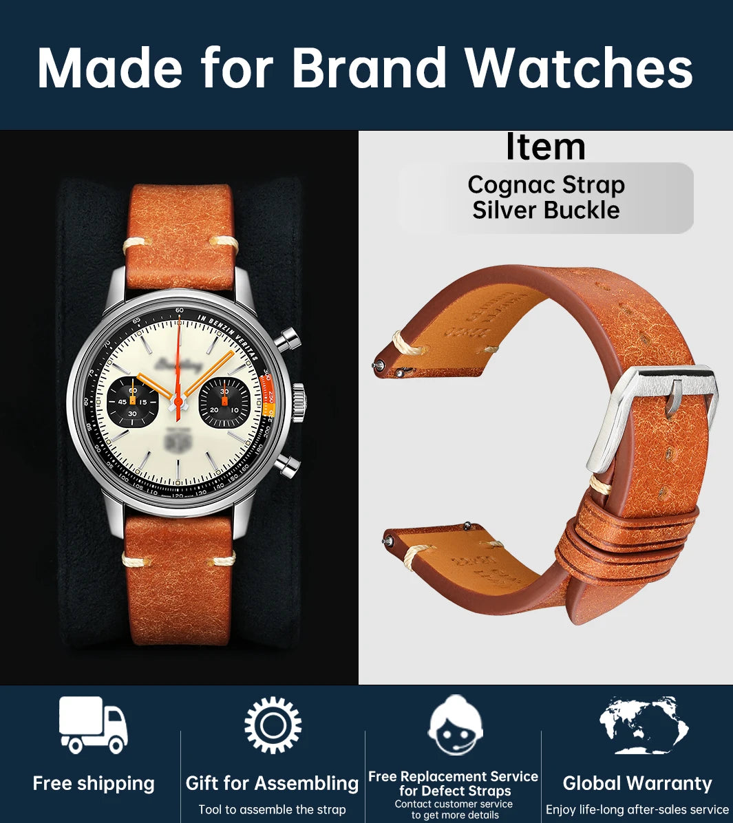 Luxury Italian Vintage Cowhide Leather Strap with Butterfly Buckle