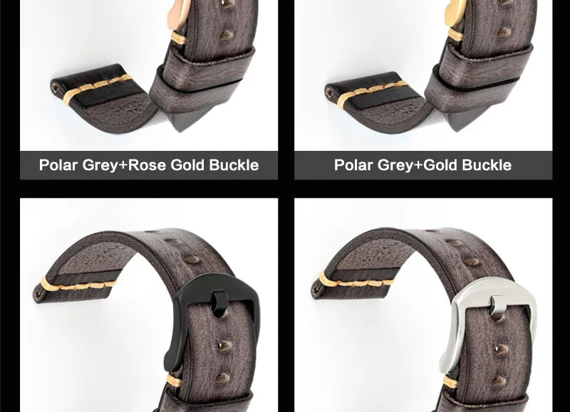 MAIKES Handmade Vintage Leather Watch Strap – 20/22/24mm for Panerai, Fossil, Casio & Seiko