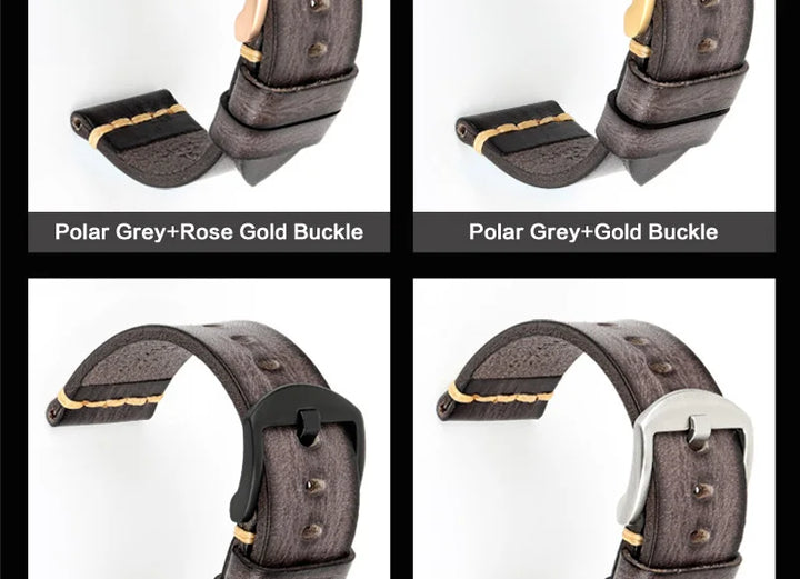 MAIKES Handmade Vintage Leather Watch Strap – 20/22/24mm for Panerai, Fossil, Casio & Seiko