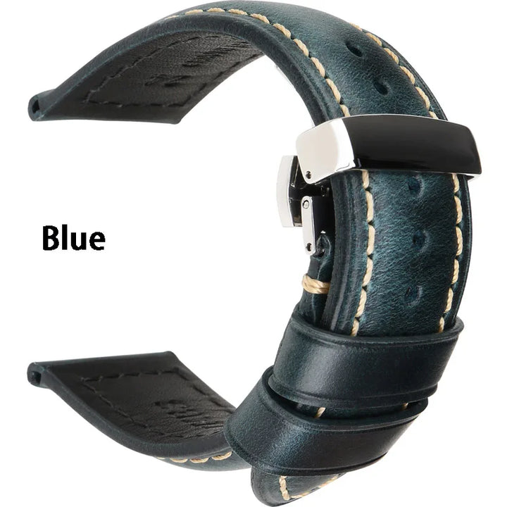 Cowhide Leather Watch Strap – 20/22/24mm, Butterfly Buckle Clasp