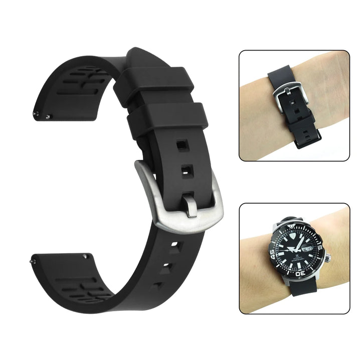 Classic FKM Watch Bands 18mm 19mm 20mm 21mm 22mm 23mm 24mm FKM Rubber Watch Strap Quick Release For Traditional Diving Watches