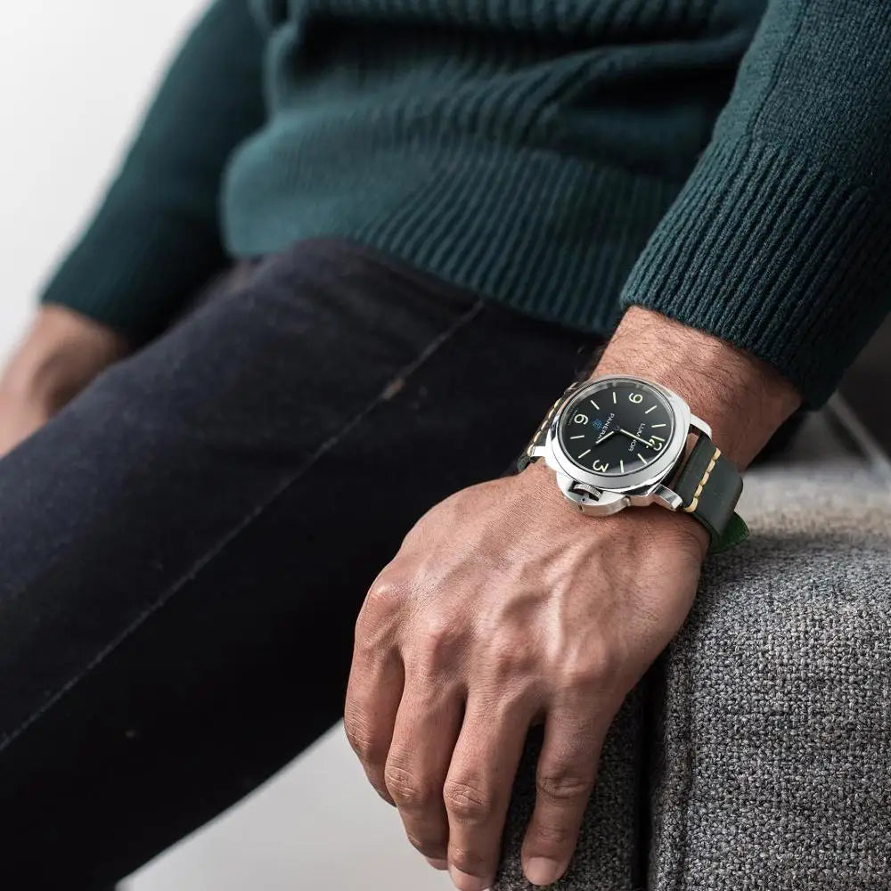 MAIKES Handmade Genuine Cow Leather Watch Band Vintage Black Watchband Watch Bracelet 20mm 22mm 24mm Watch Strap