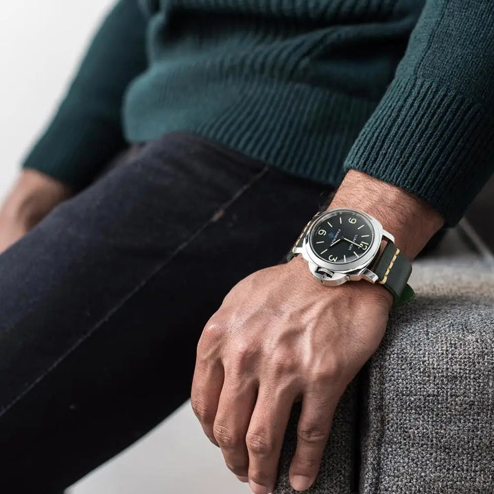 MAIKES Handmade Genuine Cow Leather Watch Band Vintage Black Watchband Watch Bracelet 20mm 22mm 24mm Watch Strap