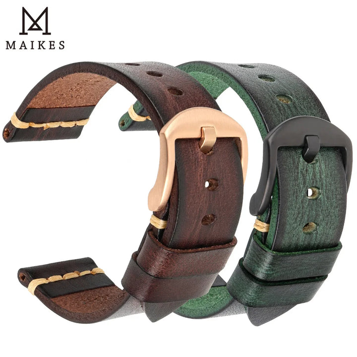 Handmade Vintage Vegetable-Tanned Leather Watch Strap for OMEGA, Fossil, CITIZEN, SEIKO, HUAWEI