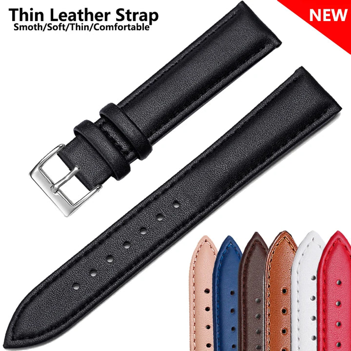 Genuine Leather Watch Strap – Smooth Finish (SS Buckle, 12–22mm)
