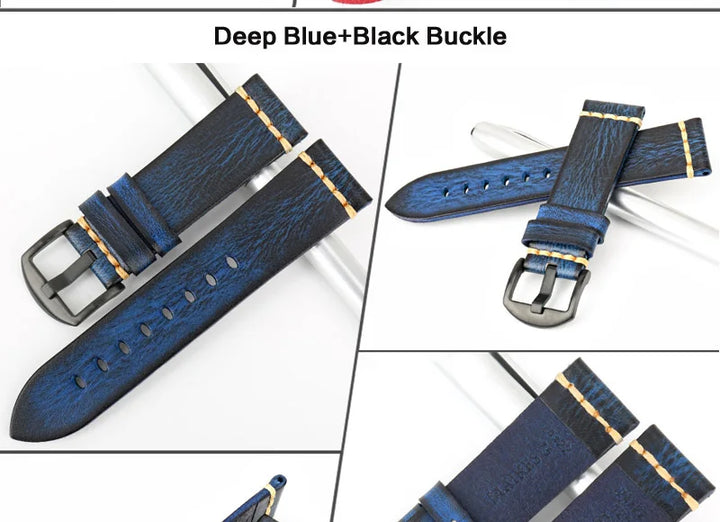 MAIKES Handmade Vintage Leather Watch Strap – 20/22/24mm for Panerai, Fossil, Casio & Seiko