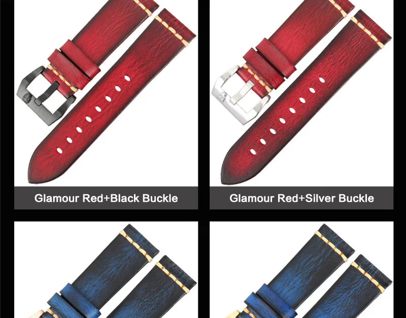 MAIKES Handmade Genuine Cow Leather Watch Band Vintage Black Watchband Watch Bracelet 20mm 22mm 24mm Watch Strap