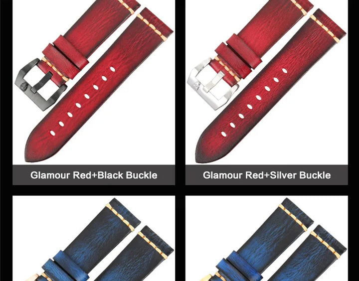 MAIKES Handmade Genuine Cow Leather Watch Band Vintage Black Watchband Watch Bracelet 20mm 22mm 24mm Watch Strap