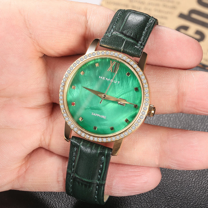Alligator-Embossed Green Leather Watch Strap 16-22mm