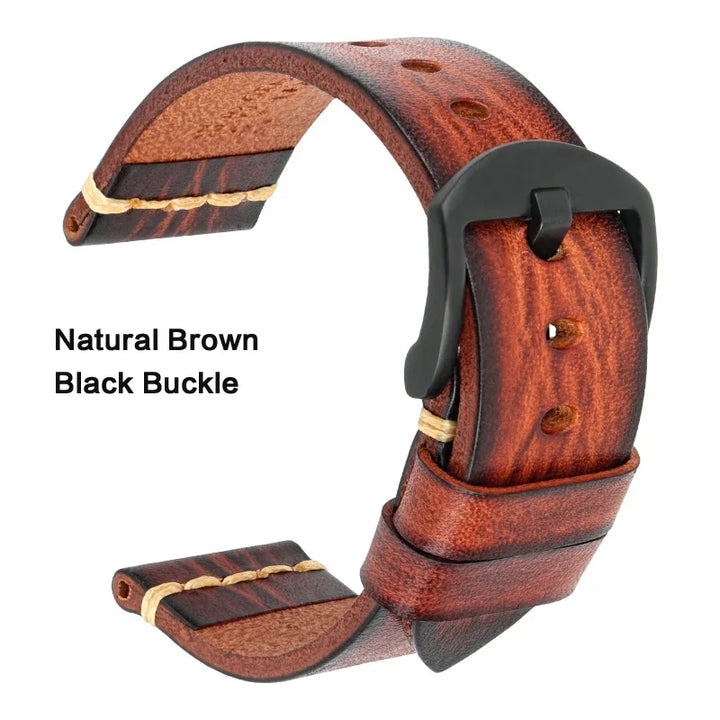 MAIKES Handmade Calfskin Leather Watch Strap – 20/22/24mm, Vintage for Panerai, MIDO & Longines